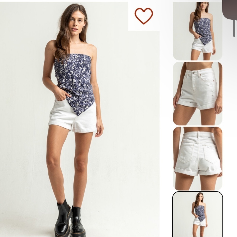 DAZE DENIM Dad High Rise Cuff Womens Off White Denim Shorts Size 25 - Picture 9 of 10